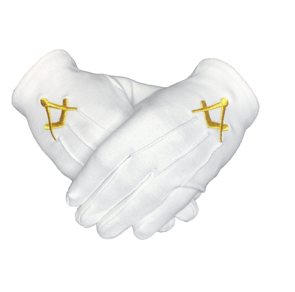 Gants Blancs Maçonniques Équerre Compas or - Nos Colonnes