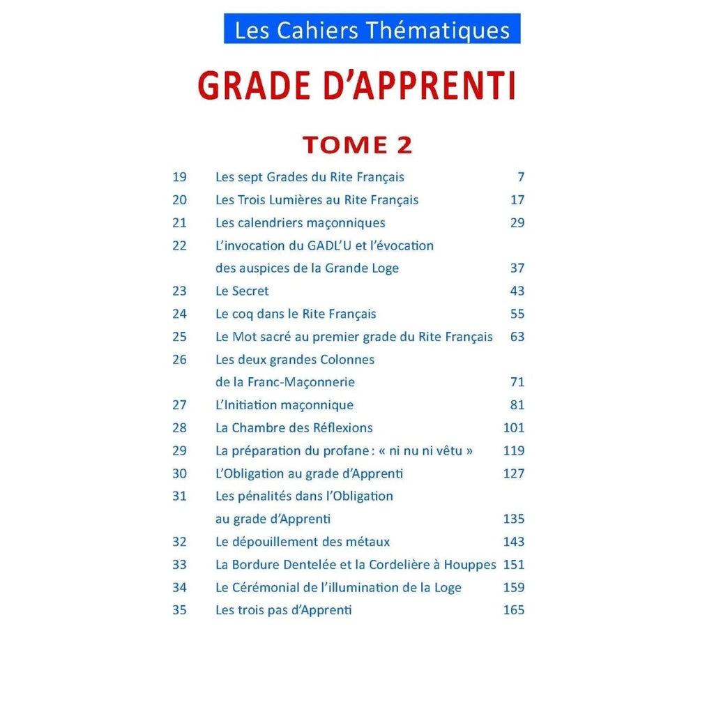 Grade d'apprenti Tome 2 - Rite français - Nos Colonnes