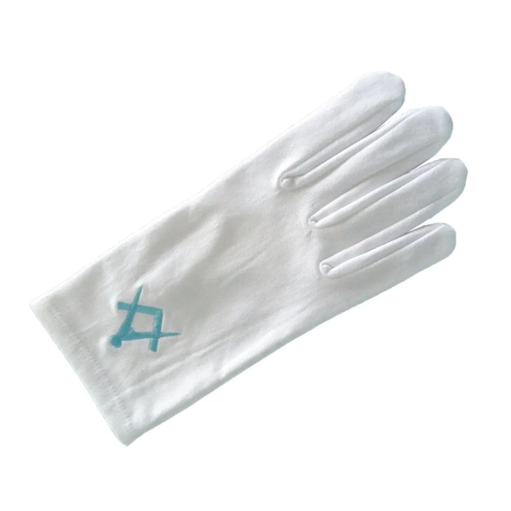 Gants Blancs Maçonniques Équerre Compas bleu - Nos Colonnes